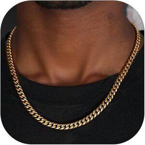 Miami Cuban Link Chain Necklace for Men Stainless Gold-6mm Plated Hip Hop